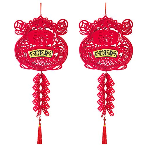 Topro Paquete de 2 adornos chinos de Año Nuevo Couplet fu, adornos de personajes chinos nudos fu, borlas Feng Shui, decoración colgante para festivales de primavera (Dios de la riqueza)