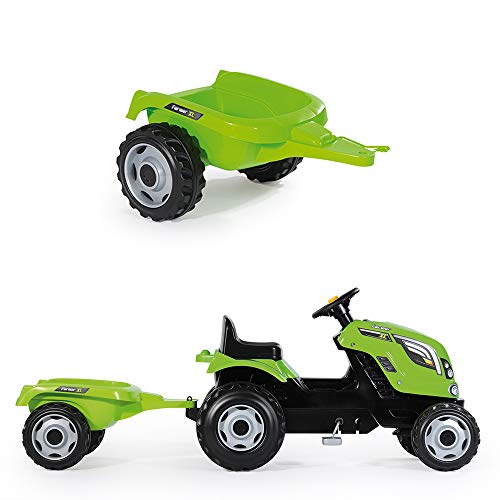 Tractor Farmer XL verde a pedales con remolque (Smoby 710111)