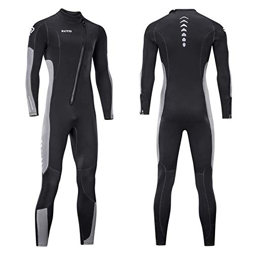 Traje de neopreno para hombre y mujer, traje de neopreno de 3 mm con cremallera frontal para buceo, surf, agua fría (negro+gris, 4XL)