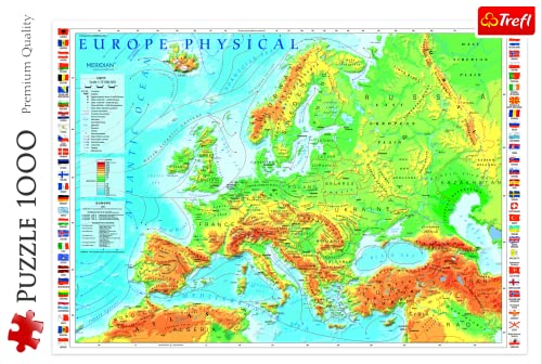 Trefl, Puzzle, Mapa físico de Europa, de 1000 Piezas, Mapa, Europa, Continente, Océano, Mar, Educación, Rompecabezas DIY, Pasatiempo Creativo, Regalo, Diversión