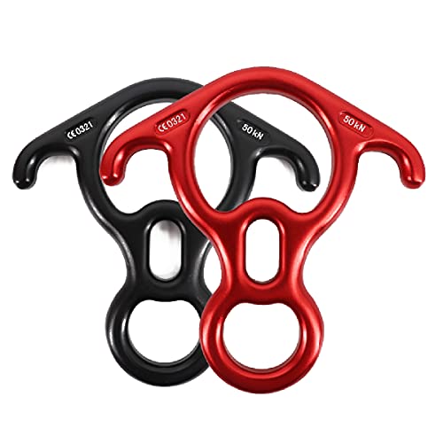 TRIWONDER Anillo de Rappel 50KN Escalada de Cuerda 8 Figura Descender con Oreja Grande al Aire Libre (Negro + Rojo)