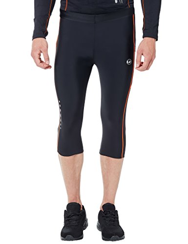 Ultrasport - Mallas deportivas de compresión para hombre, longitud 3/4, secado rápido, talla M, color negro y naranja fluorescente