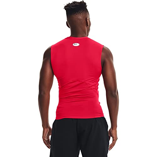Under Armour Men's Armour HeatGear Compression Sleeveless T-Shirt , Red (600)/White , Medium Tall
