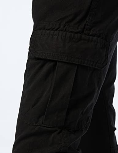 URBAN CLASSICS Pantalón jogging Cargo con bolsillos de parche 2 laterales y 2 traseros, ajuste slim fit, color liso, cintura cordón, puños elásticos, color negro, talla L