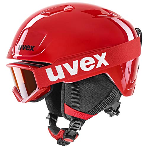 uvex heyya Set Casco y Gafas de esquí, Unisex-Youth, Rojo-Negro, 46-50 cm