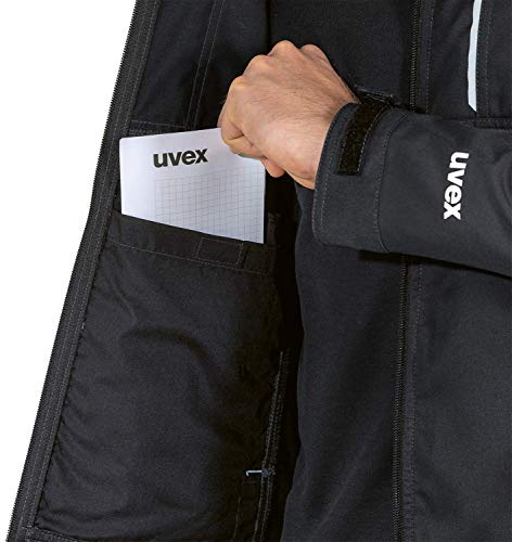 Uvex Tune-up - Chaqueta de trabajo Softshell, con dos bolsillos en el pecho y dos paquetes laterales - transpirable y repelente al agua para hombre Negro L