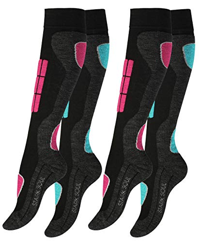 VCA - 2 pares de calcetines funcionales de esquí para mujer, calcetines de esquí con acolchado especial, Otoño-Invierno, Mujer, color Rosa / Turquoise., tamaño 35-38
