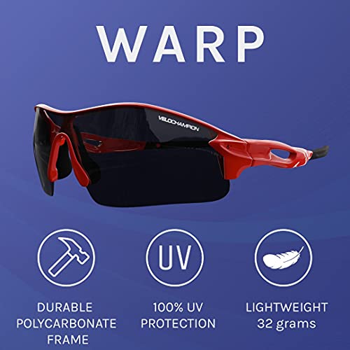 VeloChampion Warp Ciclismo Conducción MTB Gafas de Sol híbridas Correr Gafas Deportivas Protección UV400 y 2 Lentes de Repuesto incluidos (Rojo)