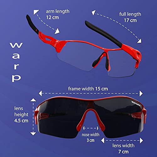 VeloChampion Warp Ciclismo Conducción MTB Gafas de Sol híbridas Correr Gafas Deportivas Protección UV400 y 2 Lentes de Repuesto incluidos (Rojo)