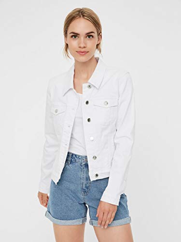 Vero Moda Vmhot SOYA LS Denim Jacket Mix Noos Chaqueta, Blanco (Bright White Bright White), 40 (Talla del Fabricante: Medium) para Mujer