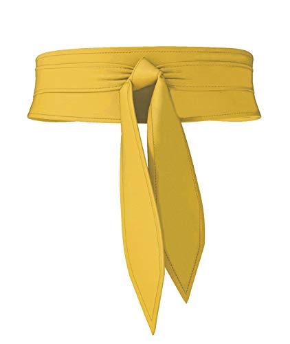 Viannchi Cinturón de mujer Fajín ancho Reversible dos tonos Ecopiel y Ante PU, talla única ajustable. Dos cinturones en uno. Cinturón Obi Cuero Artificial (Amarillo)