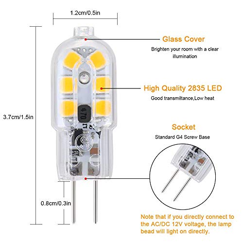 Vicloon G4 LED Bombillas, 2W Capsule LED Equivalente a 20W Bombillas Halógenas,Blanco cálido DC/AC 12V 3000K 130lm,No Regulable - Pack de 5