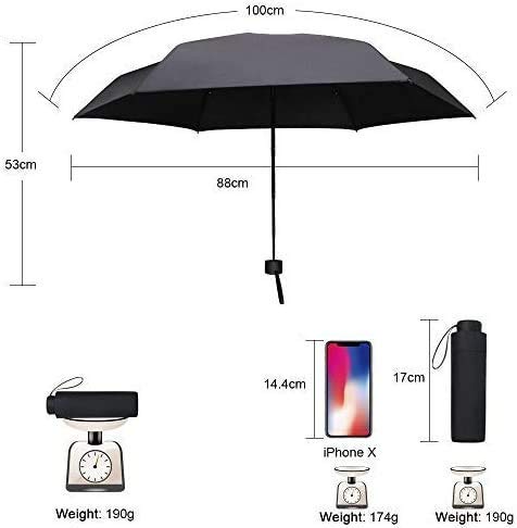 Vicloon Mini Paraguas Pequeño del Sol,Paraguas de Viaje Portátil Resistente Anti UV Plegable Longitud 17cm 6 Costillas Grueso Negro Tela de Goma,para Actividades al Aire Libre - Adultos y Niños