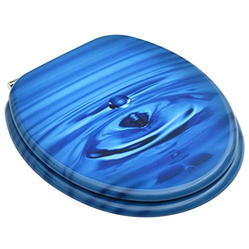 vidaXL 2X Asientos de Inodoro con Tapa WC Baño Váter Ovalada Retrete Desmontaje Rápido Ergonómico Fácil de Limpieza MDF Azul Diseño Gota de Agua