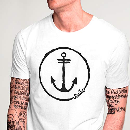 VIENTO Anchor Logo Camiseta para Hombre (Blanco, Medium)