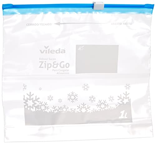Vileda One Zip - Bolsas de congelación reutilizables con cierre cremallera hermético, 1 l