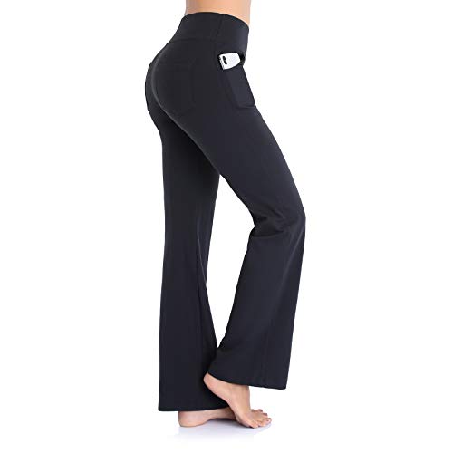 Vimbloom Pantalones de Yoga para Mujer Pantalones Deportivos de Trabajo de Cintura Alta Bootcut con Bolsillos Bootleg Control de Barriga para Entrenamiento y Casual VI490（Negro，M