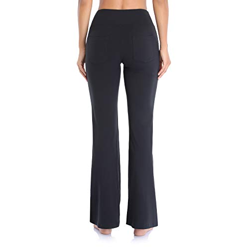 Vimbloom Pantalones de Yoga para Mujer Pantalones Deportivos de Trabajo de Cintura Alta Bootcut con Bolsillos Bootleg Control de Barriga para Entrenamiento y Casual VI490（Negro，M