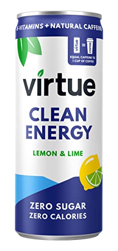 Virtue Clean Energy - Bebida energética natural - Sin Azúcar, Cero Calorías, Vegana, Cetogénica, Sin Gluten, Vitaminas del Grupo B (Limón & Lima, 12x 250ml)