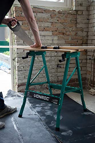 VONROC Banco de trabajo plegable con una capacidad de carga de hasta 150 kg – Provisto de un tablero de bambú