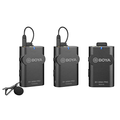 Walimex pro Boya WM4 Pro K-2-Juego de 3micrófonos inalámbricos de alto rendimiento con 2micrófonos lavalifica,2transmisores y 1receptor,hasta 60metros,35Hz-14kHz para retorno de vídeo,Dokus,reportaje
