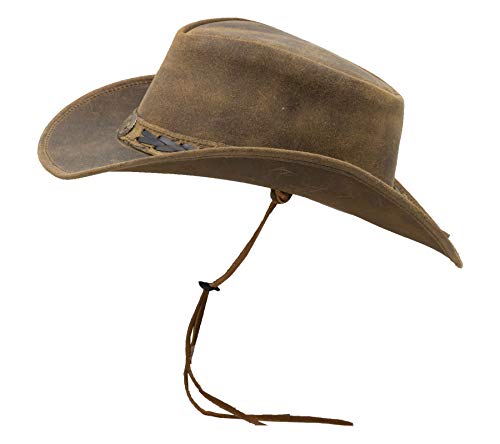 Walker and Hawkes - Leather Cowhide Outback Explorer Antique Hat - Light Brown - XX-Large (61cm)