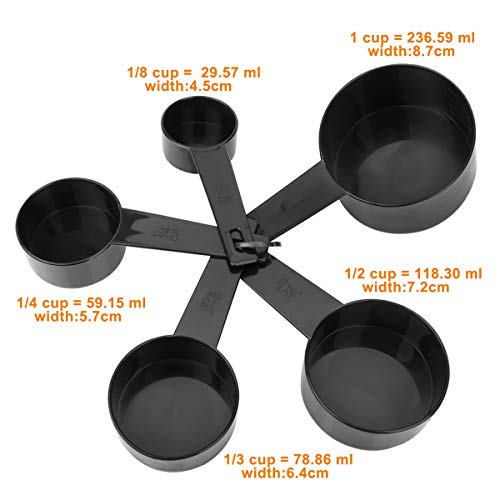 wangjiangda Cuchara Medidora 10 Piezas Cuchara Medidora Plástico Negro Tazas para Cocina y Hornear Tazas de Medición Vasos y Cucharas para Medir Líquidos Sólidos