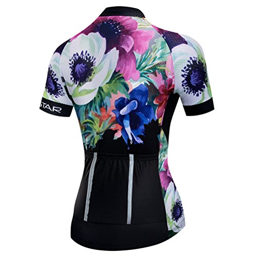 Weimostar - Jersey de ciclismo para mujer de manga corta para bicicleta de montaña, ropa deportiva de montaña, ropa de verano, con flores, color negro, talla M