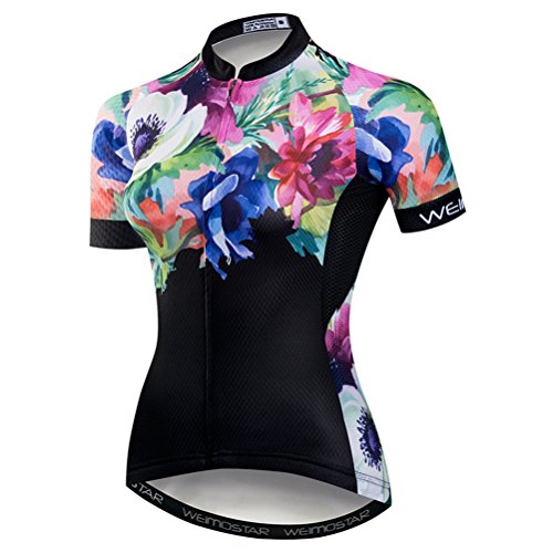 Weimostar - Jersey de ciclismo para mujer de manga corta para bicicleta de montaña, ropa deportiva de montaña, ropa de verano, con flores, color negro, talla M