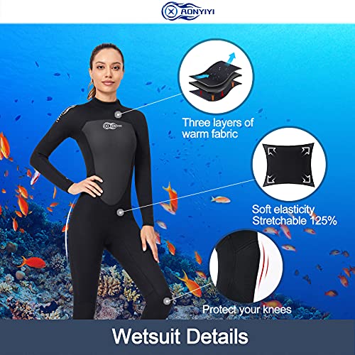 Wetsuits Traje de Neopreno 3 mm AONYIYI Ultra Elástico Atrás Cremallera Cálido Traje de Buceo Completo Mujeres para Hacer Snorkel Buceo Natación Surf