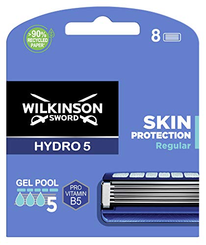 Wilkinson Sword Hydro 5 Skin Protection Regular - Recâmbios de Cuchillas de Afeitar para Hombre, Azul, 8 Unidades