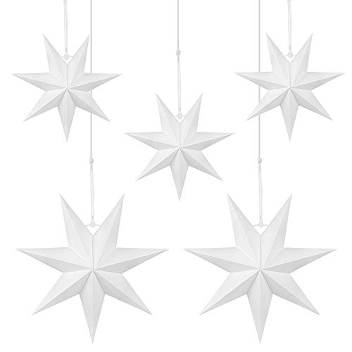 Wishstar Estrellas Navidad Papel, 5 Pcs Estrella Papel, Estrellas Colgantes De Navidad 3D Adorno para Navidad, Año Nuevo, Boda, Cumpleaños, Fiesta Decoración del Hogar, Blanca