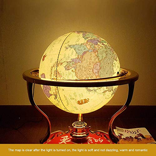WKZHKA Globo del Mundo Vintage Globo Interactivo para niños Mapa del Mundo Iluminado con Soporte Alto de Metal con brújula Regalo Educativo, Niños, Familia