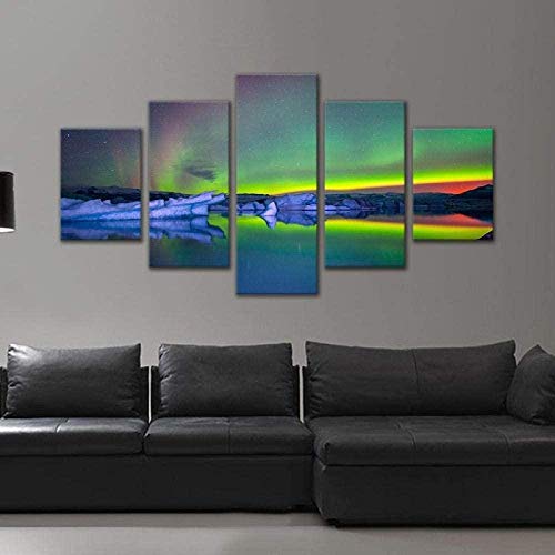 wodclockyui 5 Piezas Cuadro de Lienzo - Aurora Boreal Pintura 5 Impresiones de imágenes Decoración de Pared para el hogar Pinturas y Carteles de Arte HD 200cmx100cm sin