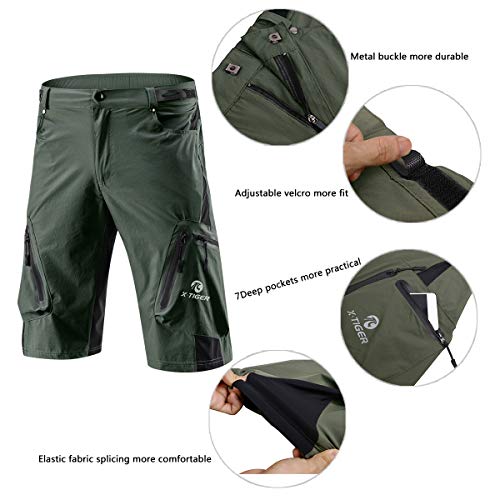 X-TIGER Pantalones Cortos de Montaña Ciclo Holgados de Hombres, Transpirables Sueltos, para MTB de los Deportes al Aire Libre (XXXL, Gris)