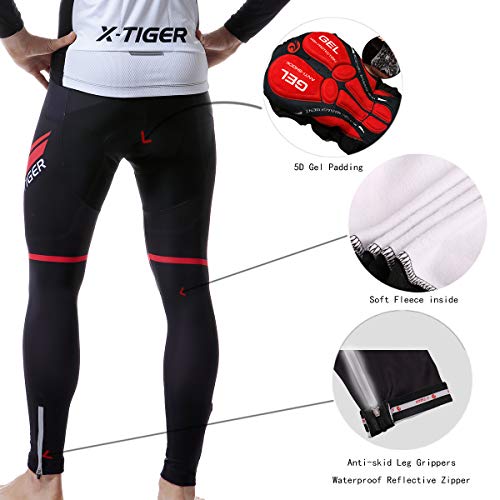 X-TIGER Ropa de Ciclismo de Invierno Para Hombre con Pantalón Acolchado de Gel 5D Y Culotte con Tirantes + Conjunto de Camiseta de Ciclismo