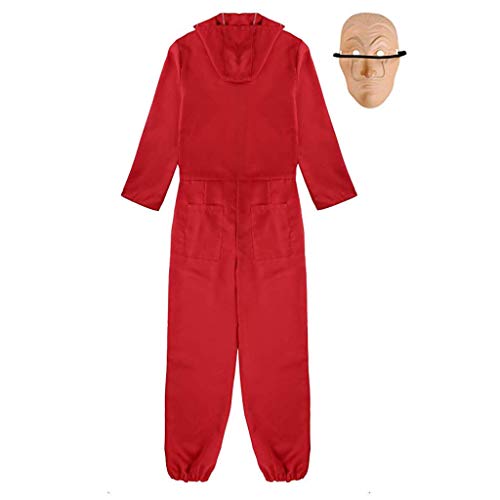 Xinqin 2 Pcs Kit de Disfraz de Rojo, Traje de Cosplay para Carnaval Navidad Halloween Ropa y Máscara (XL)