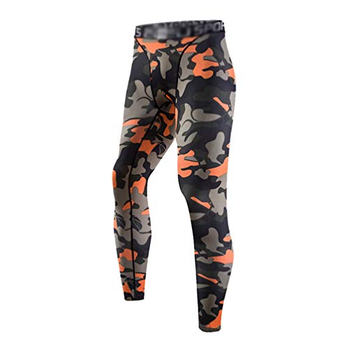 Xinwcanga Hombre Camuflaje Impreso Transpirable y de Secado Rápido Compresión Deporte Pantalones/Camiseta de Manga Larga (Naranja#1, Asia Pantalones 3XL)