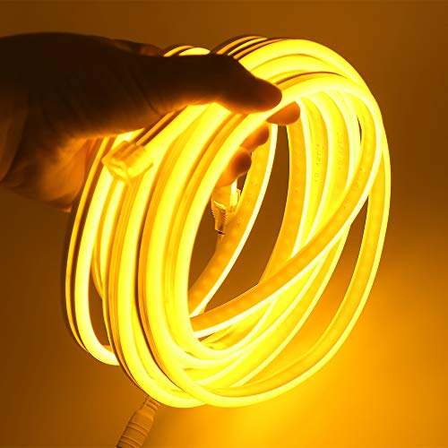 XUNATA 12V Flexible LED Neon Amarillo, 5m Impermeable 2835 Tira de LED Strip Light, Luz de la Cuerda para Exterior Fiestas Decoración Party Sign Publicidad Firmar