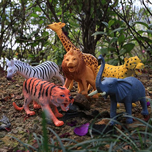 YeoNational&Toys Figuras de Animales, Colección de Animales de Juguete de 20 cm, Muñecos Salvajes de Jungla de Plástico Realistas para Estimular el Aprendizaje o Regalo de Fiestas para Niños - 12 uds