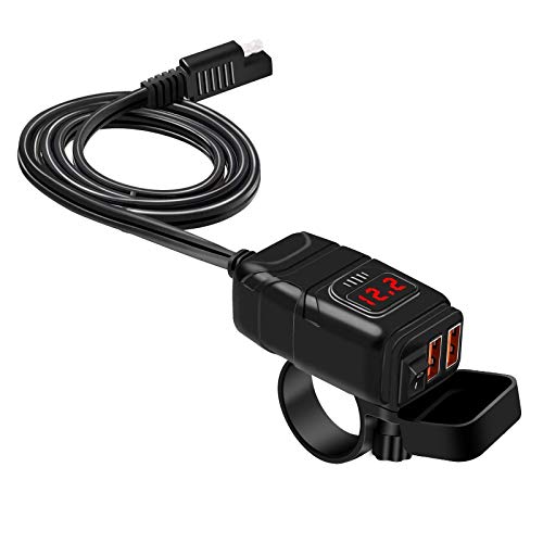 YGL Impermeable QC3.0 Cargador USB Dual para Motocicleta con Voltímetro Digital LED