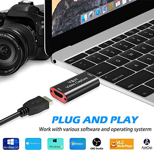 Y&H Tarjeta de grabación de vídeo, HD Video y Audio Capture Card HDMI a USB 2.0 1080P 60 fps grabación a través de DSLR, videocámara, Action Cam, admite transmisión en directo