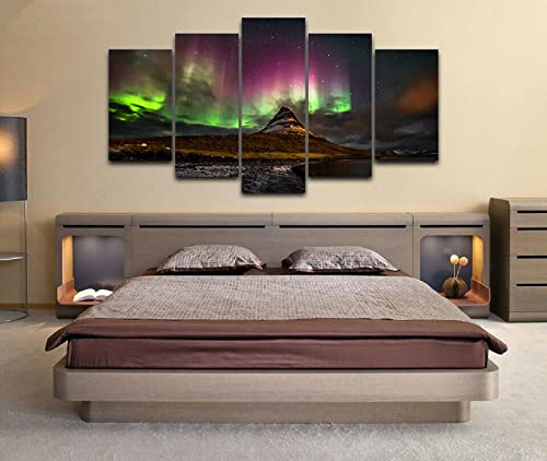 YHGFG 5 Piezas Cuadro sobre Lienzo De Fotos Aurora Boreal Auroras Boreales Lienzo Impresión Cuadros Decoracion Salon Grandes Cuadros para Dormitorios Modernos Mural Pared Listo para Colgar