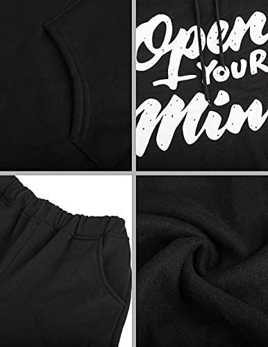 YIYIN 2 Piezas Conjunto Chándales para Mujer Sudadera Sweatshirt con Capucha + Pantalones Casual Completo Traje Deportivos para Otoño e Invierno Negro L