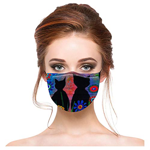 YpingLonk 10/20/50/100pc Unisex Protección Facial desechable 3Ply Universal Gato Impreso oído Loop Suave Media Cara Bufanda Bandanas para Mujeres Hombres