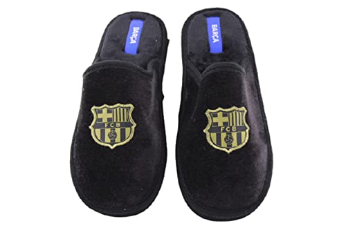 Zapatillas Casa FC Barcelona para Hombre y niño Color: Negro Talla: 43 - Equipo futbol Escudo Barça con licencia oficial. Fabricadas por Marpen.