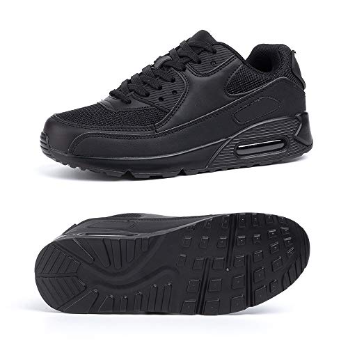 Zapatillas de Deportivas Mujer Zapatos Correr Hombre Running Casual Sneakers Cordones Colchón de Aire Ligero Respirable Calzado Negro 45