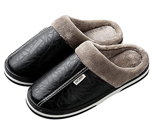 Zapatillas de Estar por casa para Mujer Impermeables de PU Pantuflas Térmicos de Invierno Suave Algodón Casa Zapatos Cómodo Y Antideslizante