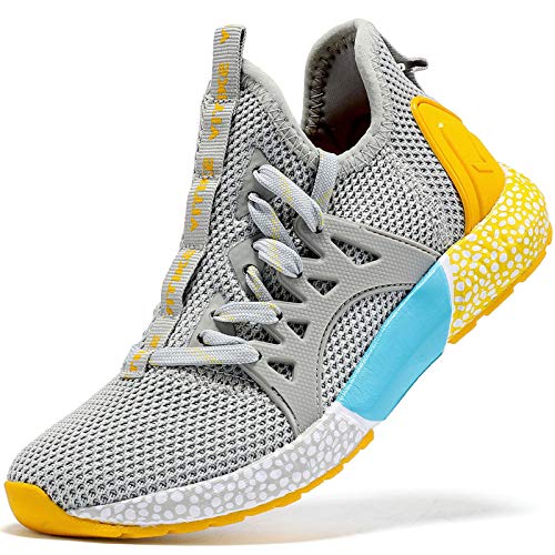 Zapatillas de Running para Unisex Niños Gimnasia Ligero Running Atletismo Sneakers Niñas Gris Claro,32 EU