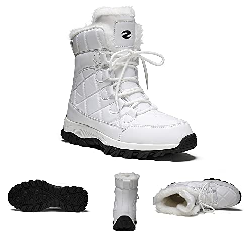 Zapatos De Nieve Mujer Botas De Mujer Forradas Color SóLido Calientes Cómodas Trabajo Formal Calzado Calzado Antideslizante(EU36，Blanco)